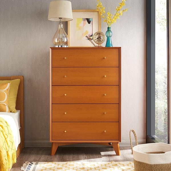 5 drawer mid century modern dresser Furniture of America Beau Midcentury Walnut 5-Drawer Chest with Interlocking Drawers