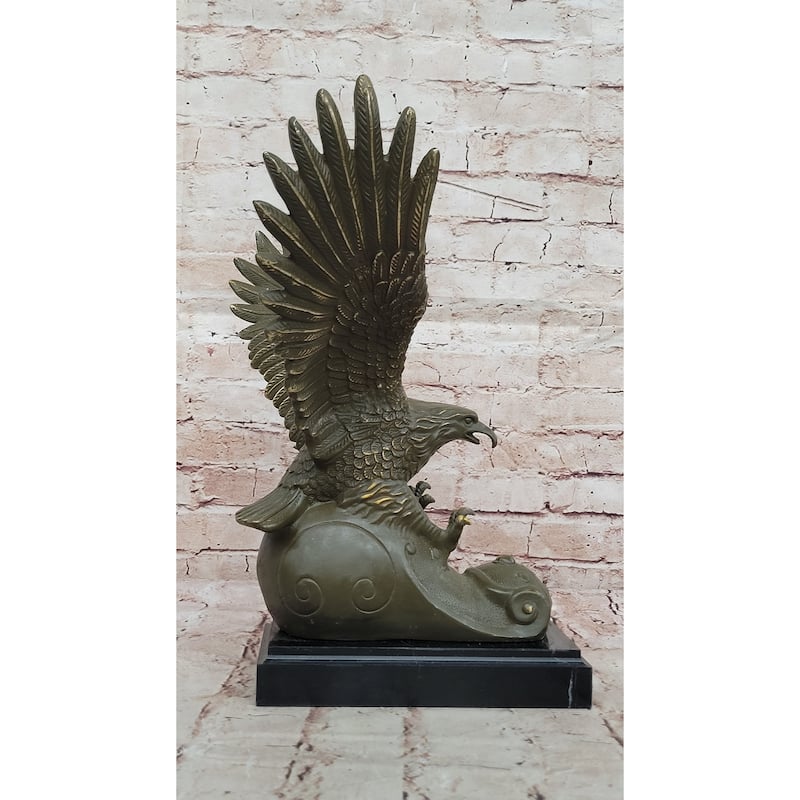 Bronze Eagle Statue Majestic Wildlife Sculpture Decor On Marble Base
