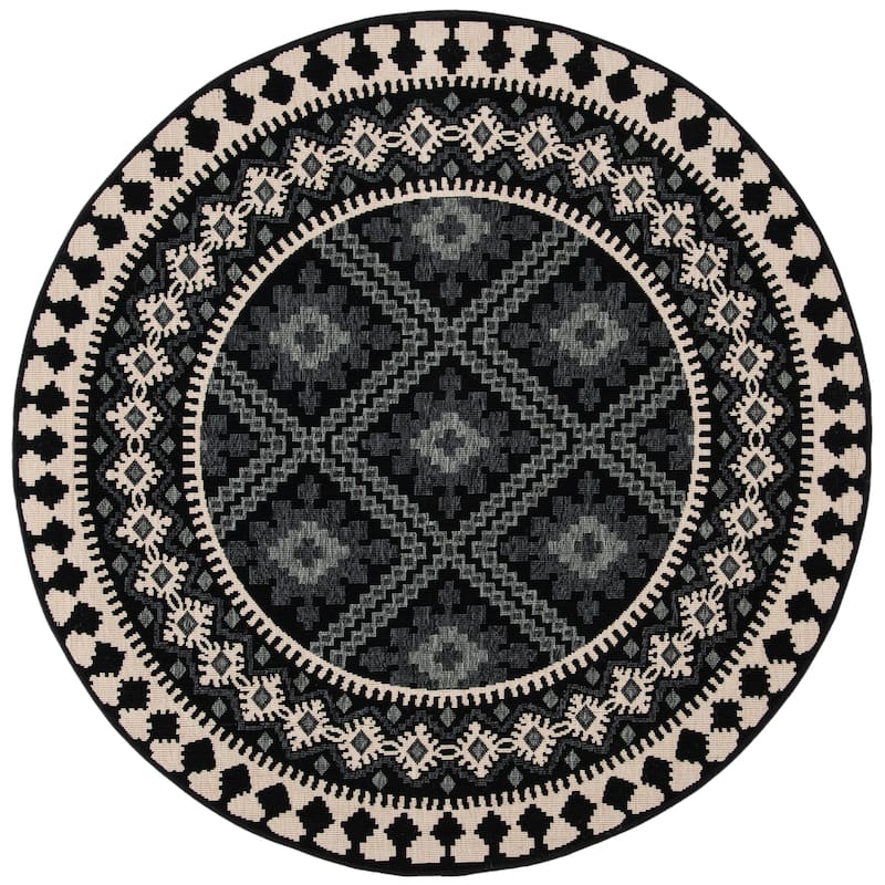 SAFAVIEH Veranda Eyvor Indoor/ Outdoor Waterproof Patio Backyard Rug - 5'3" Round - Black/Creme