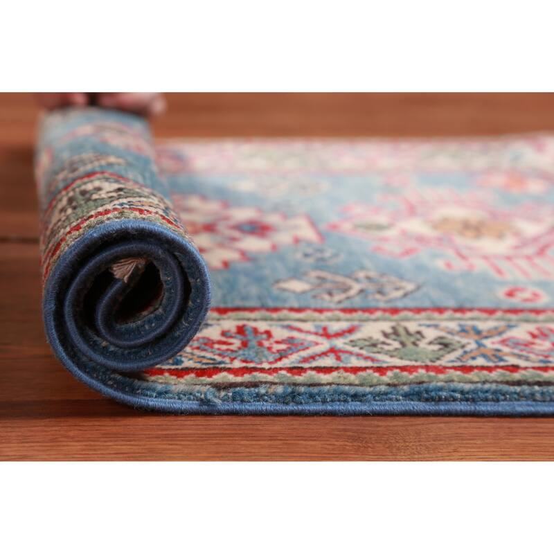 Light Blue Kazak Oriental Accent Foyer Rug Handmade Wool Carpet - 2'0"x 3'0" - 2'0"x 3'0" - Blue