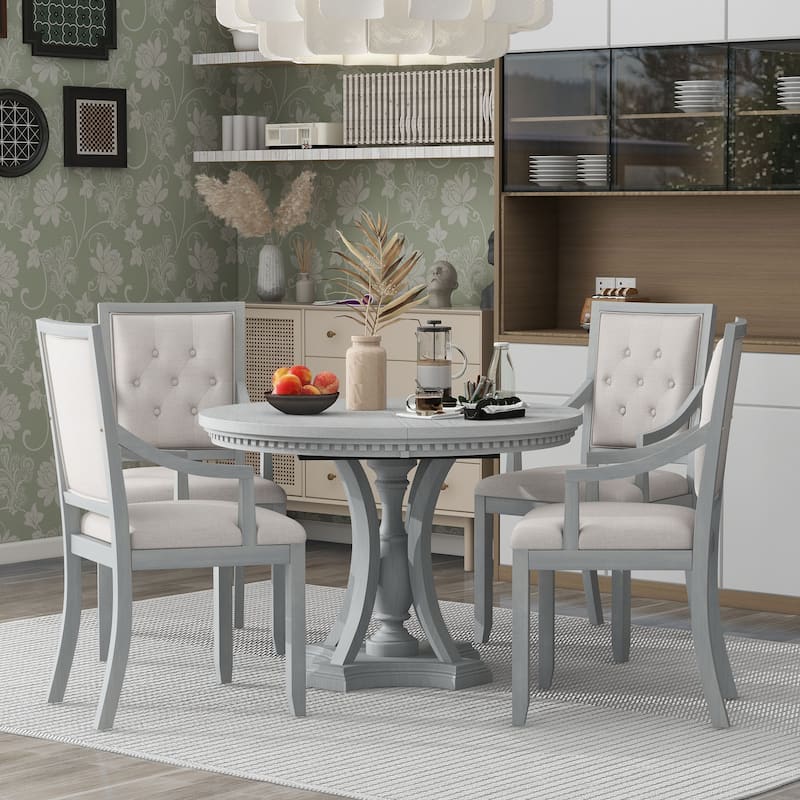 5-Piece Retro Dining Set with Extendable Fluted-Edge Table & Tufted Armchairs by Harper&Bright Designs