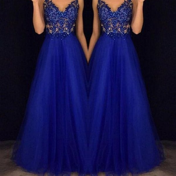 Elegant Halter Beaded Prom Gown Blue Chiffon Dress. Opens flyout.