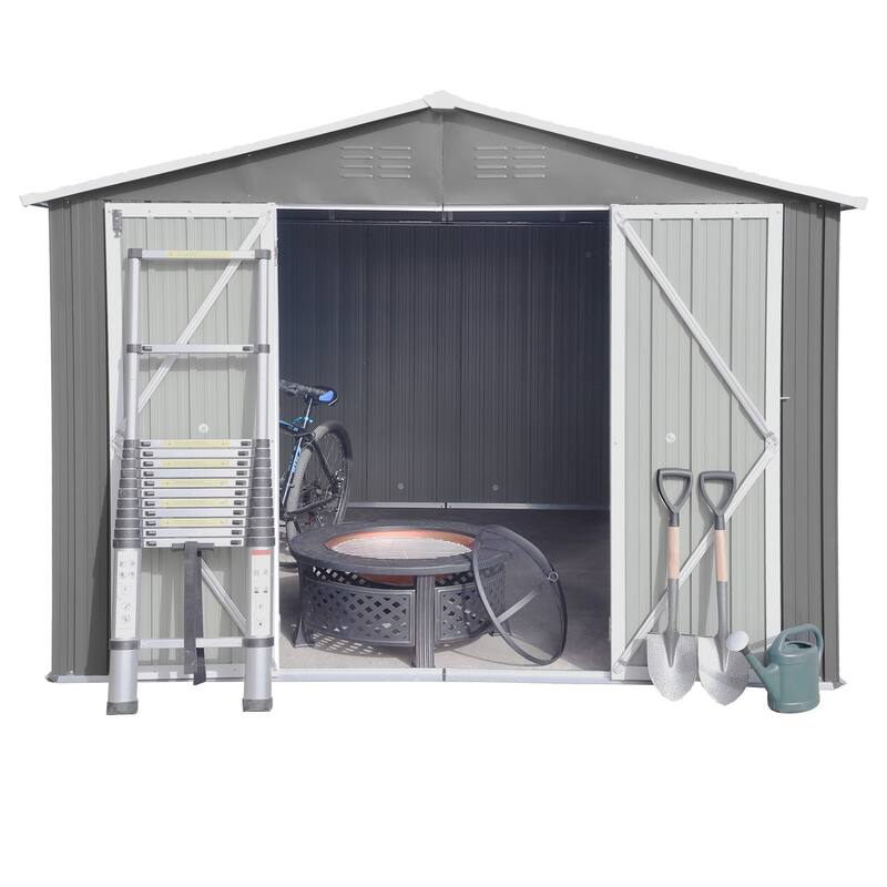 10x8 FT Outdoor Metal Garden Shed, Galvanized Steel Large Storage Sheds with Lockable Doors, Tool House with Pitched Roof
