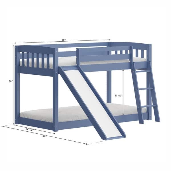 dimension image slide 0 of 2, Grey Twin Over Twin Bunk Bed with Slide, Stairs, and Safety Guardrails