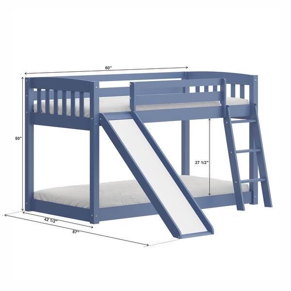 dimension image slide 0 of 2, Kids Bunk Bed Twin Over Twin with Slide and Stairs, Heavy Duty Solid Wood Twin Bunk Beds