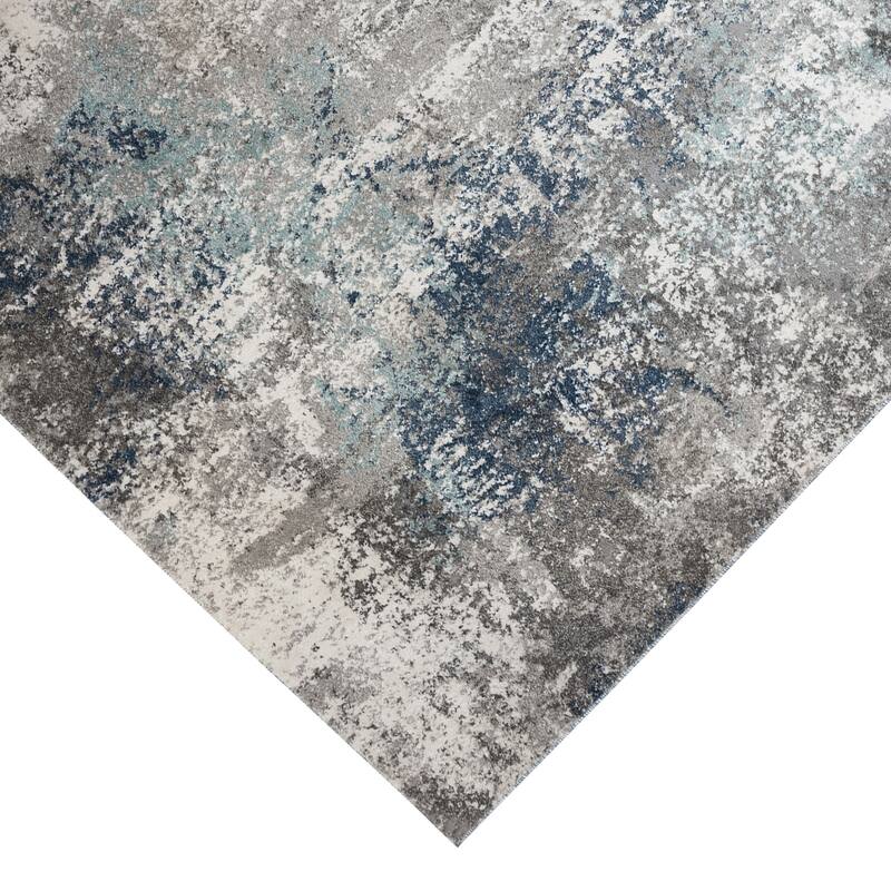 Yamanu Deva Blue/Gray Abstract Polyester Area Rug