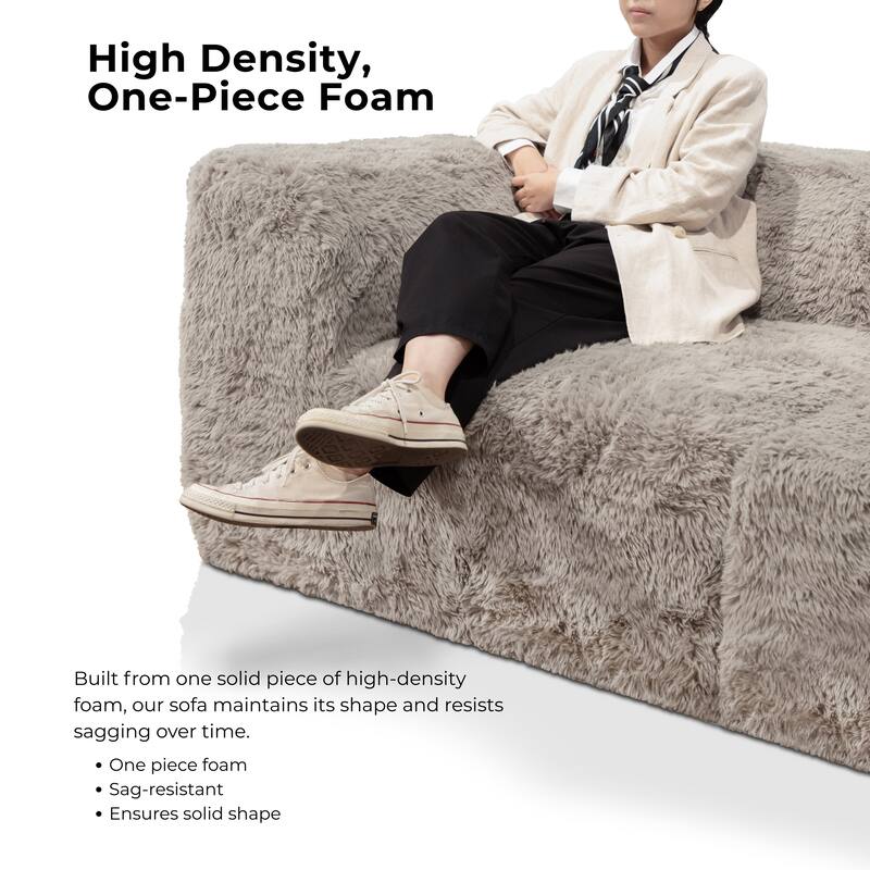 Furniture of America Ylena Modern 5-Piece Faux Fur Foam Modular Armless Compressed Sectional Sofa with Ottoman