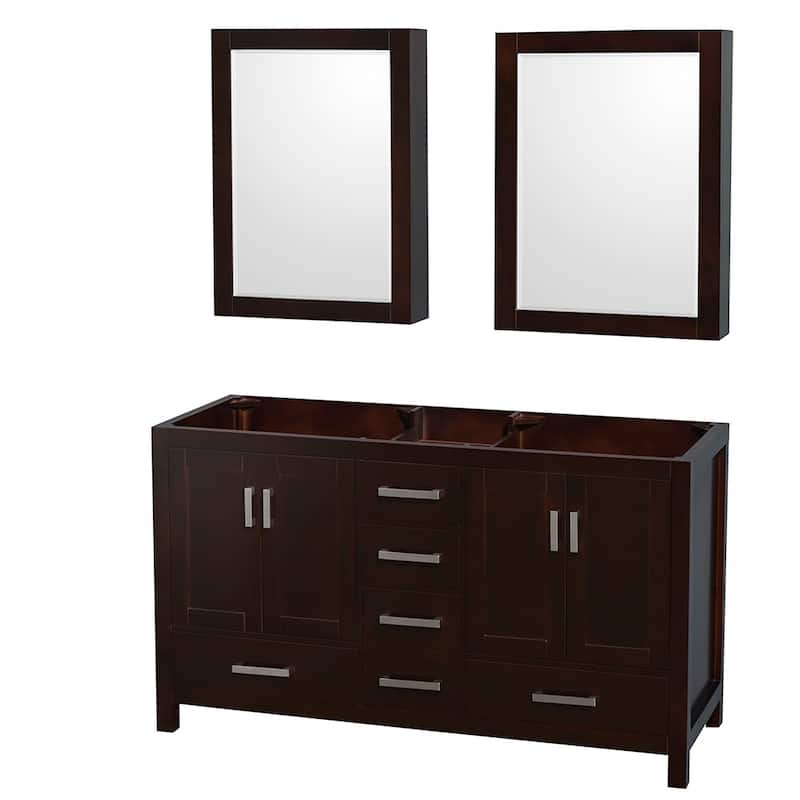 Wyndham Collection Sheffield 60" Hardwood Vanity Cabinet and Two 24" - Espresso - Espresso Finish