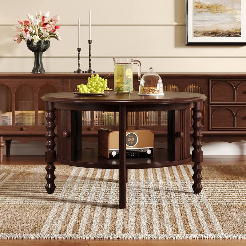 Vintage Round Coffee Table with Storage