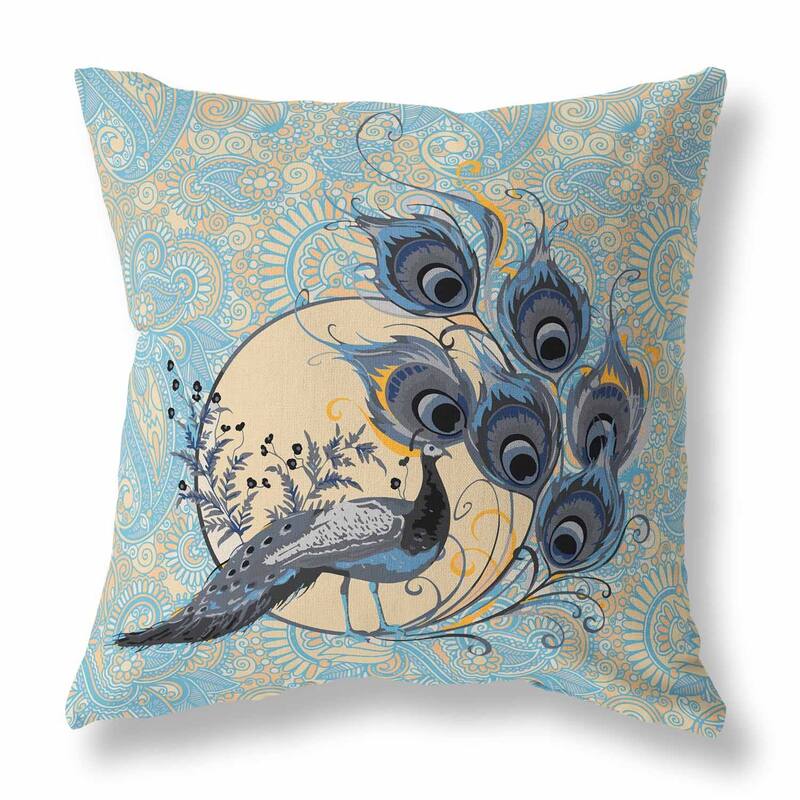 Skyblue And Dutch Paisley Peacock Dreams Faux Suede Throw Pillow Zipper