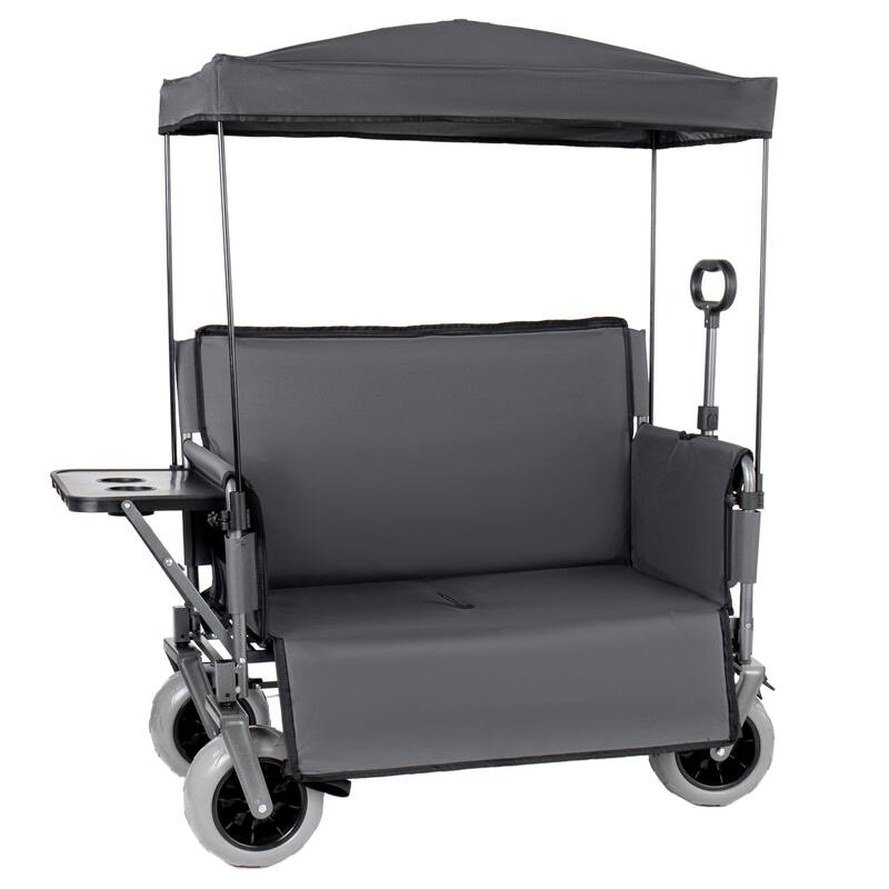 3-in-1 Collapsible Wagon,Convertible Folding Cart with Canopy &Rear-Mounted Folding Tabletop, 500lbs Heavy-Duty, 180L Capacity - Grey