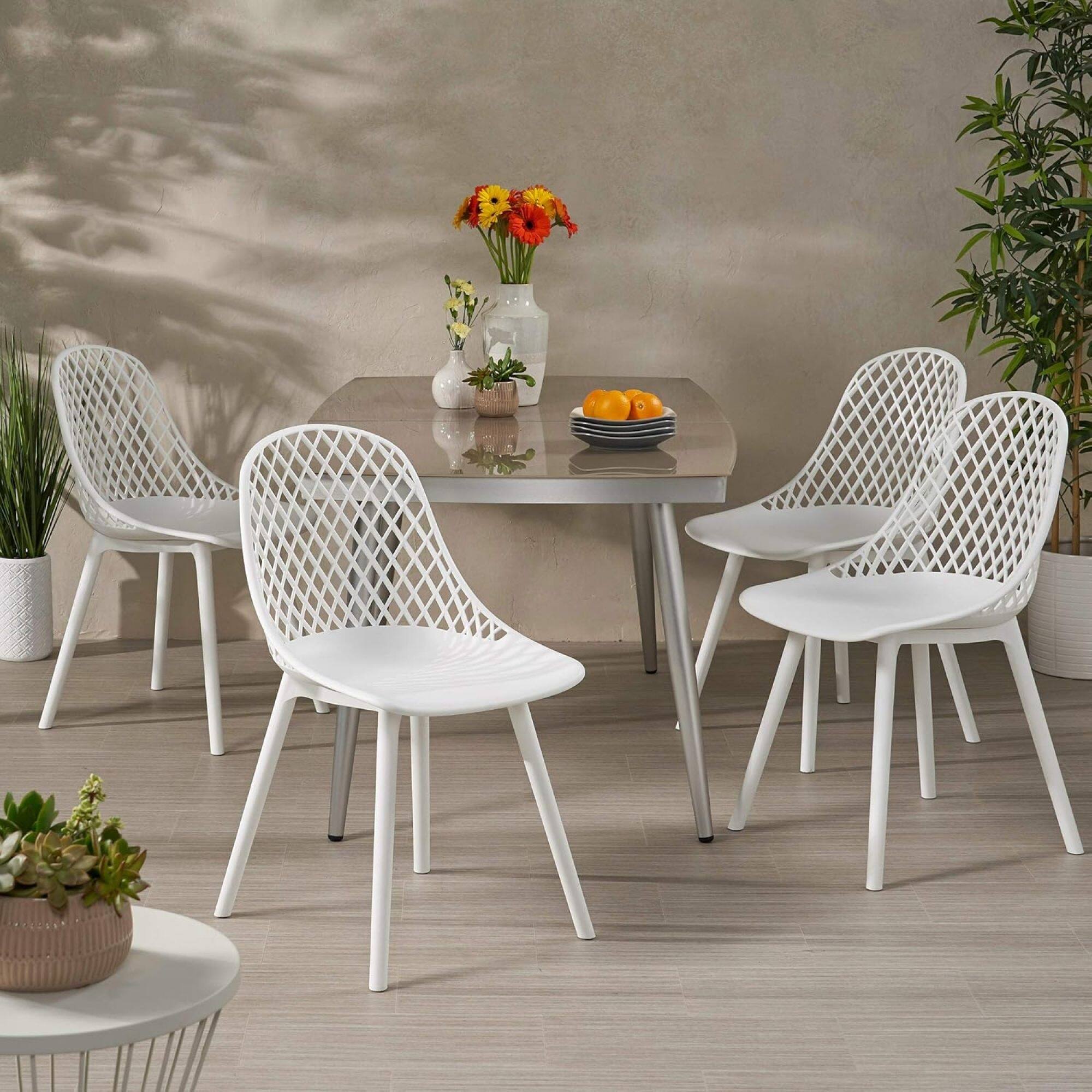 Roomfitters Modern Plastic Dining Chairs Set of 4, Indoor Outdoor Stackable Kitchen Chairs