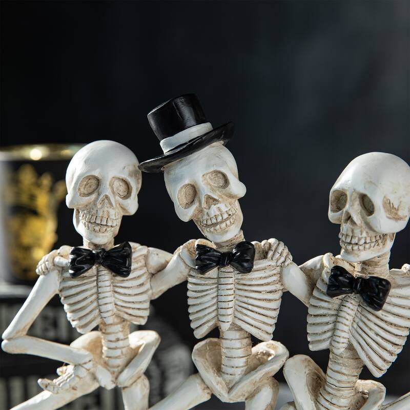 Glitzhome 11"H Halloween Polyresin Dancing Skeleton Table Decor - White