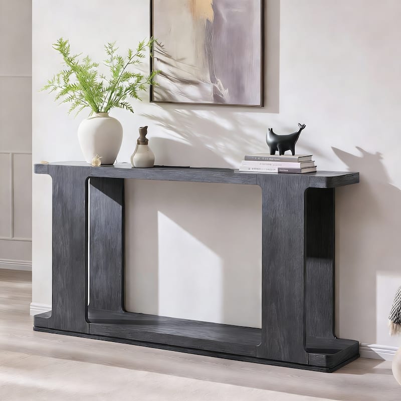 Modern 63" Entryway Console Table, Long Sofa Table with Curved Edge - Black