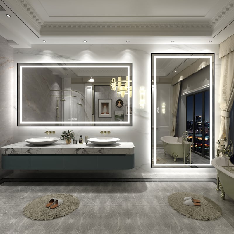 Black Metal Framed LED Front Light and Backlit Anti-Fog Wall Bathroom/ Vanity Mirror