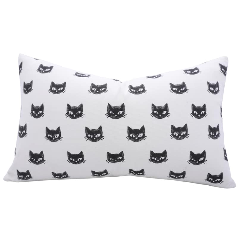 Fabdivine Handmade Block Print Cotton Green Pillow Cover, Pumpkin - Pillow Covers - Kitty- Black - 14" X 14"