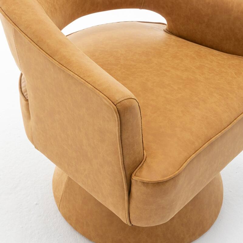 SEYNAR Modern PU Leather 360 Degree Swivel Accent Barrel Chair