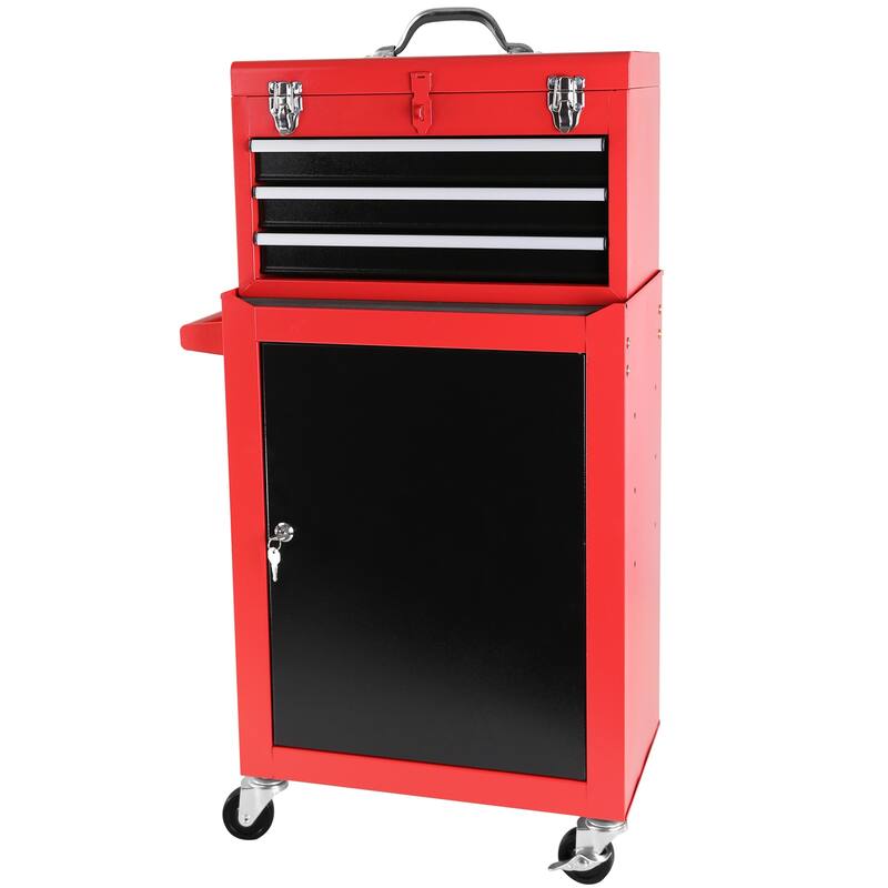 Detachable 3 Drawer Tool Chest w/Storage Cabinet and Adjustable Shelf - 3-Drawer