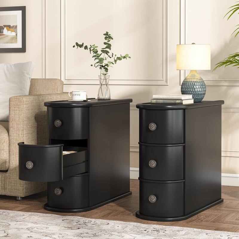 Solid Wood End Table, Two-Drawer Narrow Side Table, Fully Assembled