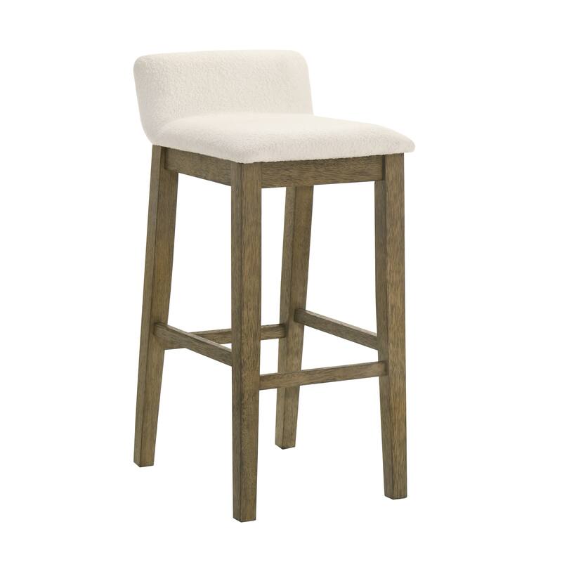 Annikah Low-Back Boucle Bar Stool, Counter Height Kitchen Barstool with Wood Legs