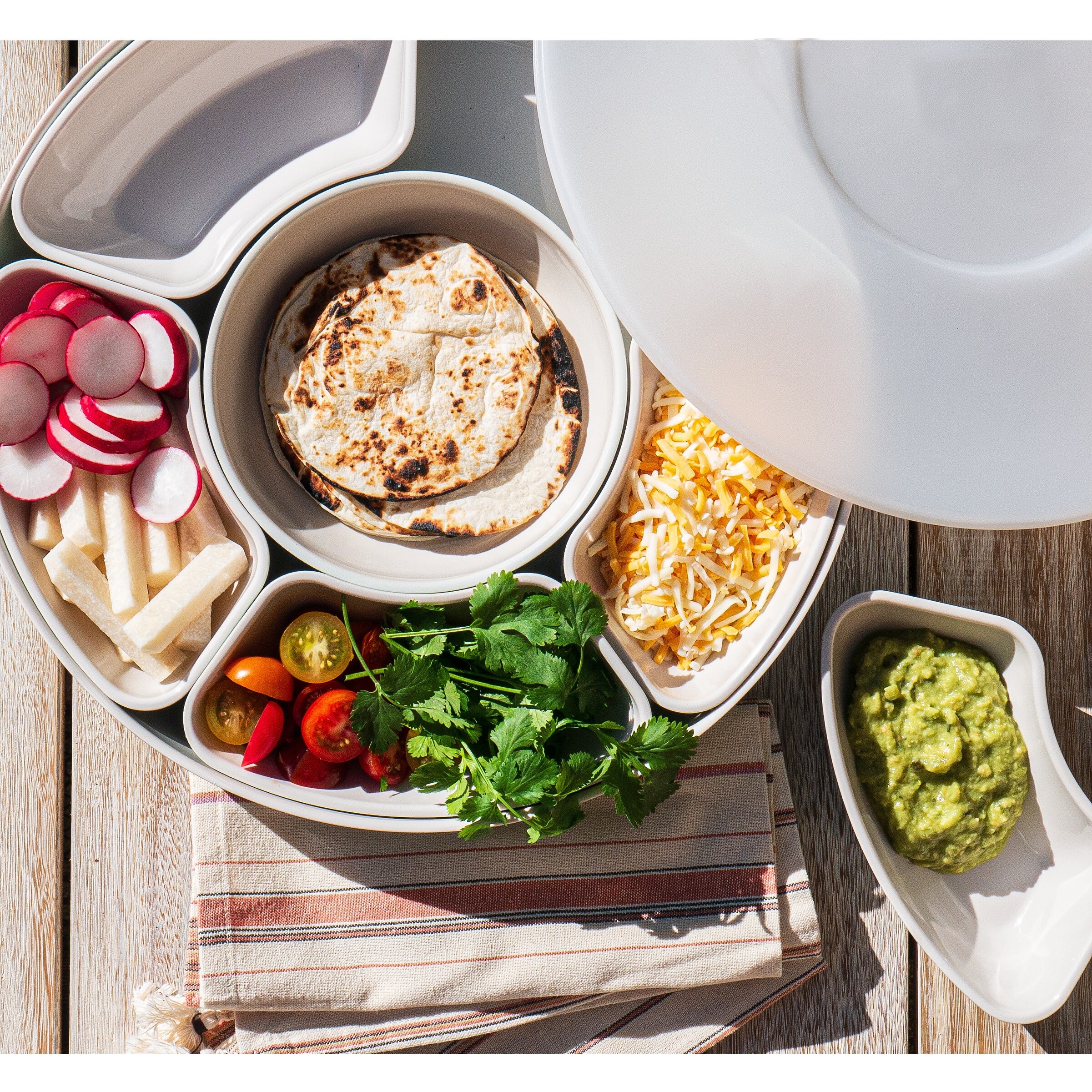 Abode Homewares Divided Lazy Susan Serving Set - 8-Piece - White