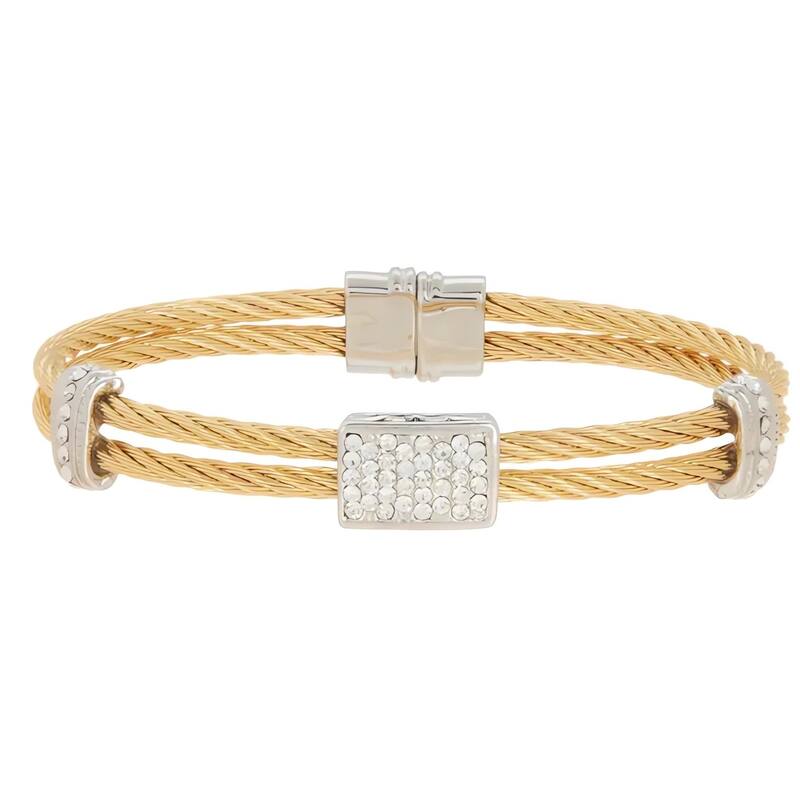 Juvell Gold Plated Cubic Zirconia Twisted Mesh Bangle Bracelet