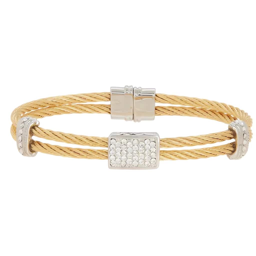 Juvell Gold Plated Cubic Zirconia Twisted Mesh Bangle Bracelet