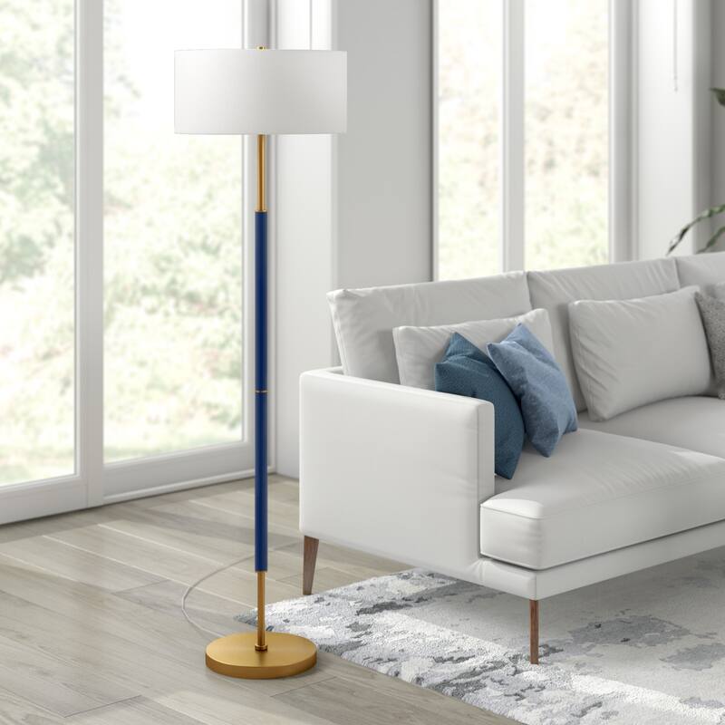 Simone 2-Light Floor Lamp with Fabric Shade - Blue and Brass