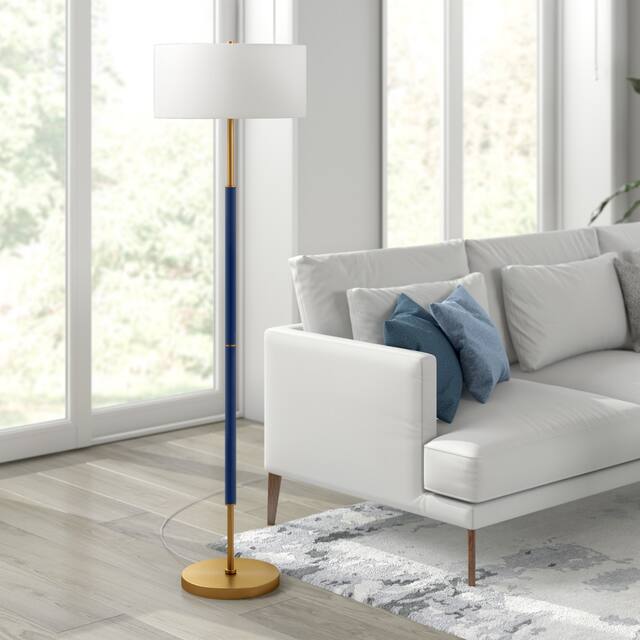 Silver Orchid Gotho Pedestal Contemporary Floor Lamp - Blue and Brass