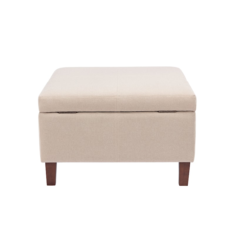 Porthos Home Jamar Fabric Square Storage Ottoman with Rubberwood Legs