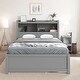 preview thumbnail 13 of 22, Full Size Platform Bed Frame with Trundle, Storage Drawers, USB Ports, and Shelves for Bedroom, Easy to Assemble, White Grey