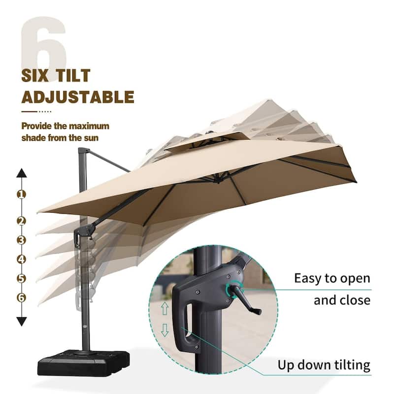 PURPLE LEAF 12ft Square Cantilever Umbrellas with Tilt-and-Crank with Base