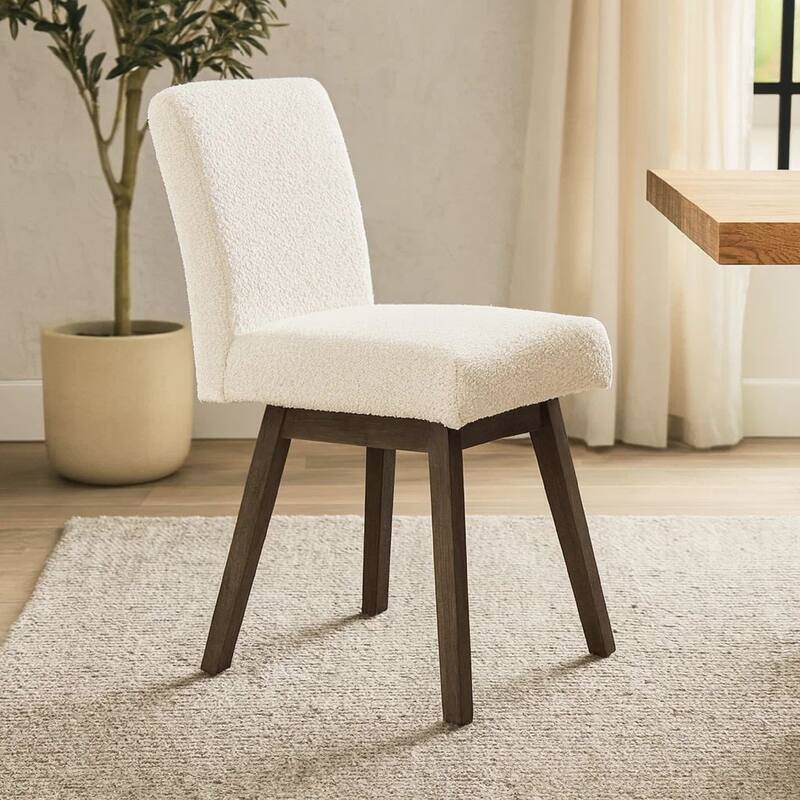 Ghy 25 Inch Swivel Counter Chair Set of 2, White Textured Upholstery, Brown