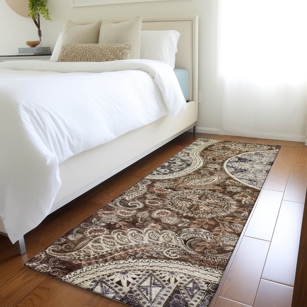 Machine Washable Indoor/ Outdoor Modern Paisley Chantille Rug