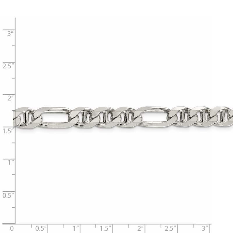 Curata 925 Sterling Silver Rhodium 7.75mm Figaro Mariner Anchor Chain Necklace for Men
