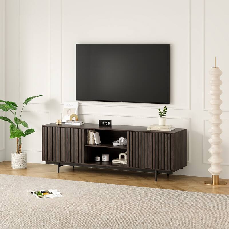 Rossetta Medieval Farmhouse style Pop-Up Door Design Wood TV Stand with Storage Shelf, up to 75"