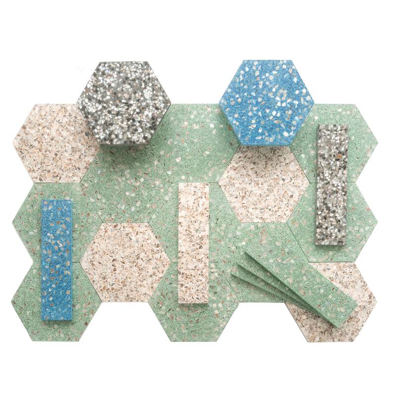Amalfi 9x8 in. Glossy Shell, Terrazzo Hexagon Wall and Floor Tile (1.8 sq ft/case, 5-Pack)