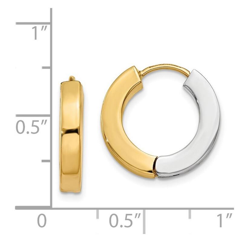 Curata 14k Two tone Gold Polished 4x16mm Reversible Hinged Hoop Earrings