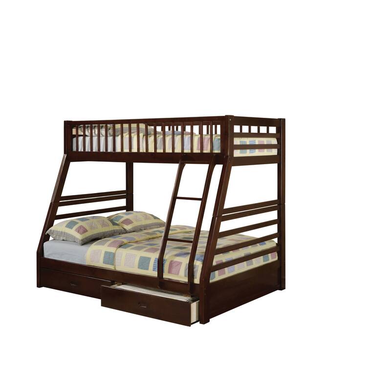 Espresso Twin over Full Solid Wood Bunk Bed with Ladder for Kids