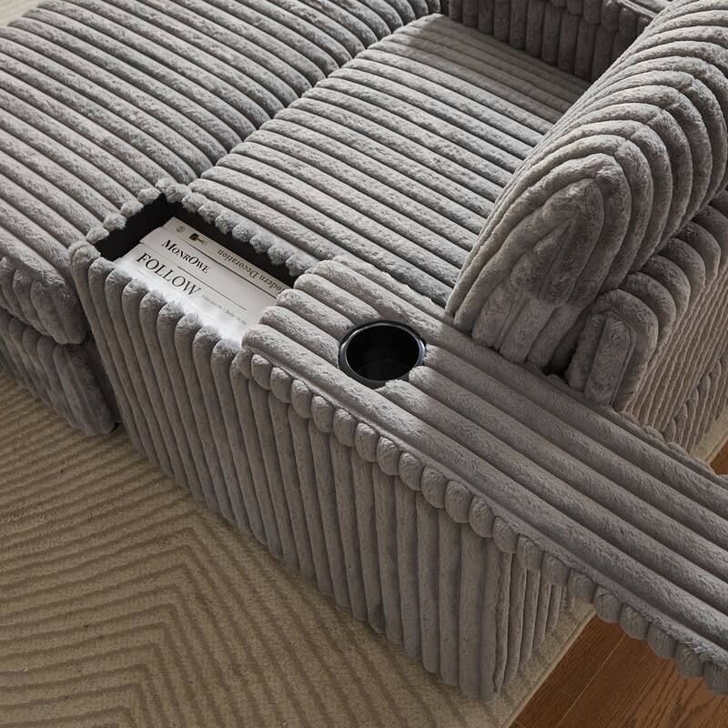 42.5-inch Corduroy single recliner with backrest pillow, cup holder design, storage footrest, comfortable sofa-deep-seated