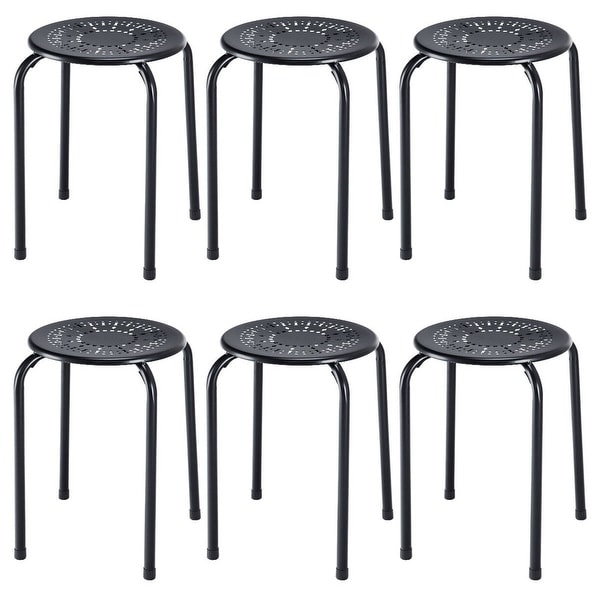 Set of 6 Stackable Daisy Backless Round Metal Stool Set-Black. Opens flyout.