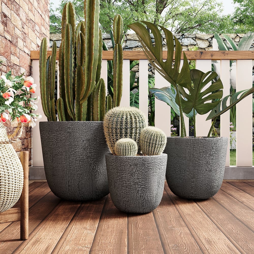 Roomfitters Lightweight MGO Planter Set of 3, Round Weather Resistant Outdoor Indoor Flower Pots for Garden Patio