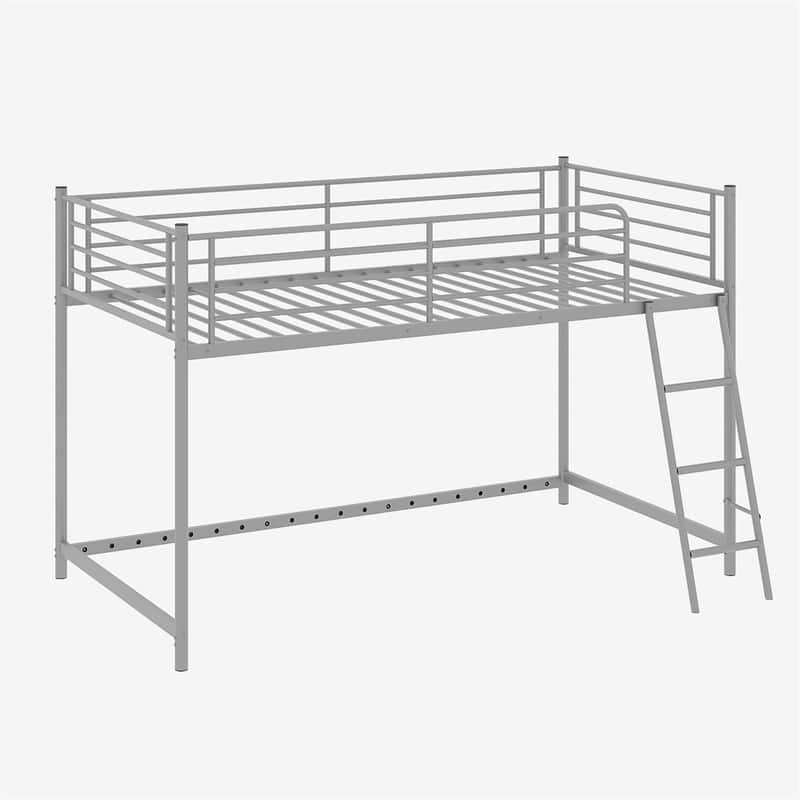 Junior Metal Twin Loft Bed With Guard Rails And Stairs