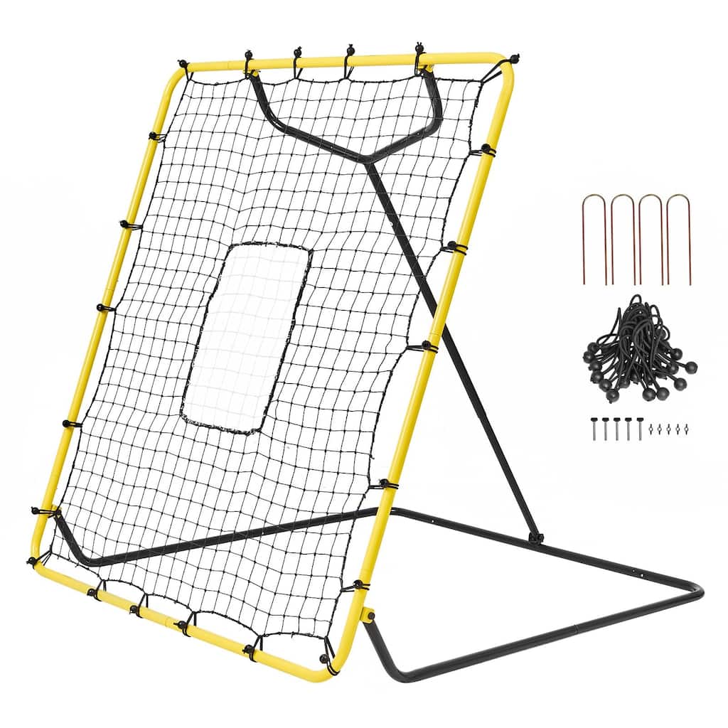 4x4.5 Feet Baseball and Softball Rebounder Net Pitch with Back Adjustable Angles