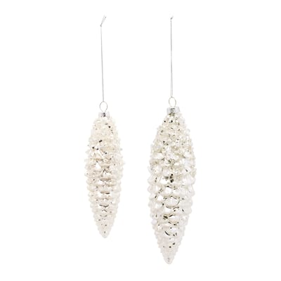 12ct White Pinecone Christmas Drop Ornaments 7.25"