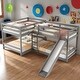 preview thumbnail 10 of 16, 4 Beds in 1 Full and Twin Size Bunk Bed, Pine Wood L-Shaped Kids Loft Bed Frame with Slide and Short Ladder, White Grey