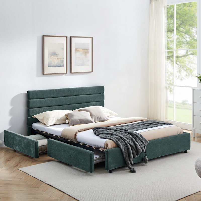 Comfortable Queen-Size Upholstered Bed with Practical Drawers