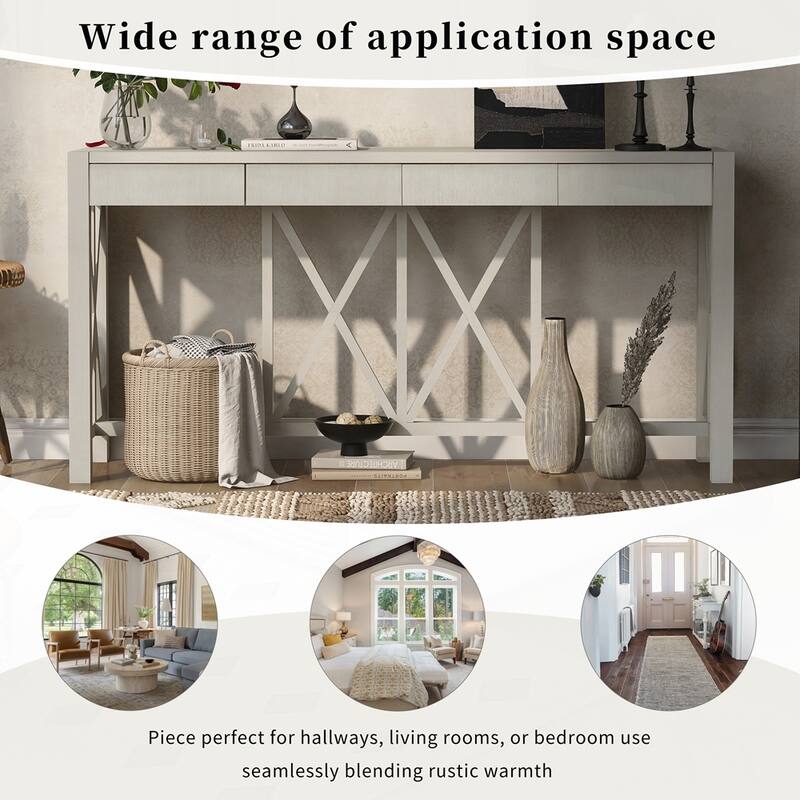 Crisscross Design Entryway Table with Open Bottom Storage