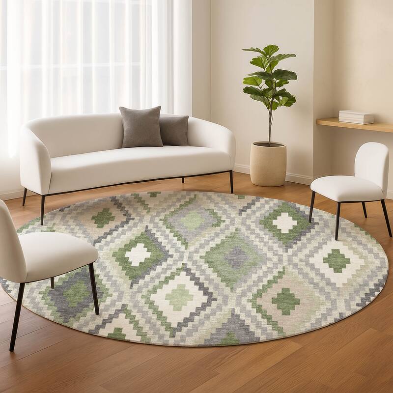 Machine Washable Indoor/ Outdoor Global Geo Chantille Rug