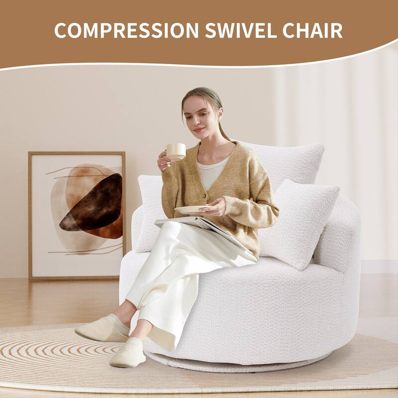 Single Seat Full Sponge Compression Swivel Chair Single Sofa - White
